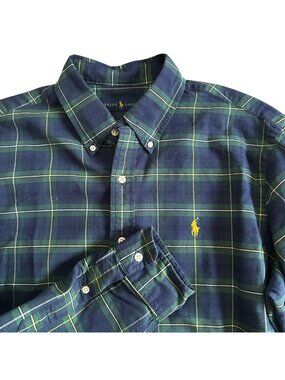 Ralph Lauren Mens Sz Large Green & Yellow Plaid Button-Down Shirt Long Sleeve
